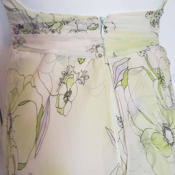 David Meister Yellow Green Silk Floral Halter Ruffle 90s Y2K Dress 4 - Picture 9 of 12